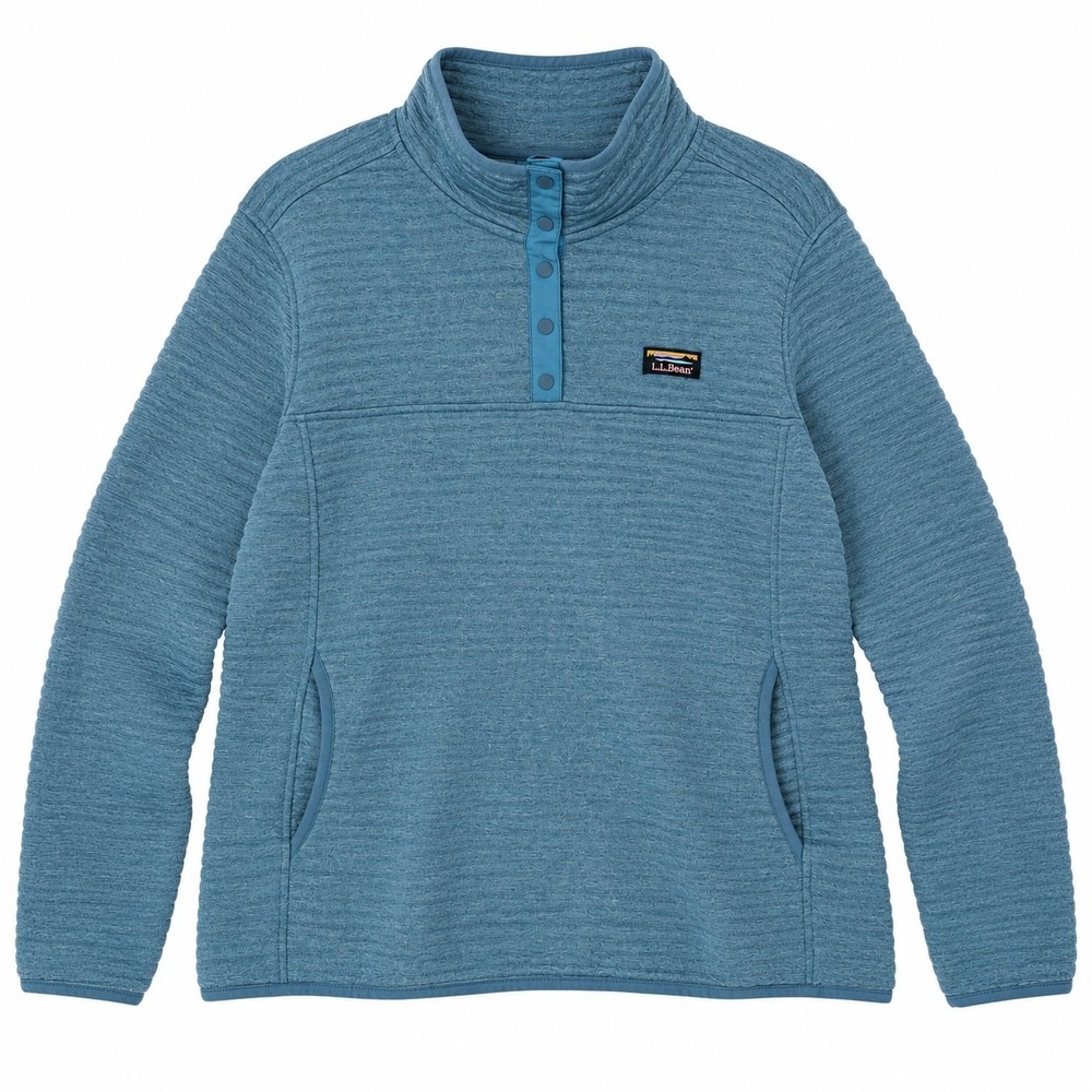 L.L.Bean Airlight Knit Pullover Women 1X Plus Teal Blue Snap Mock Neck Gorpcore